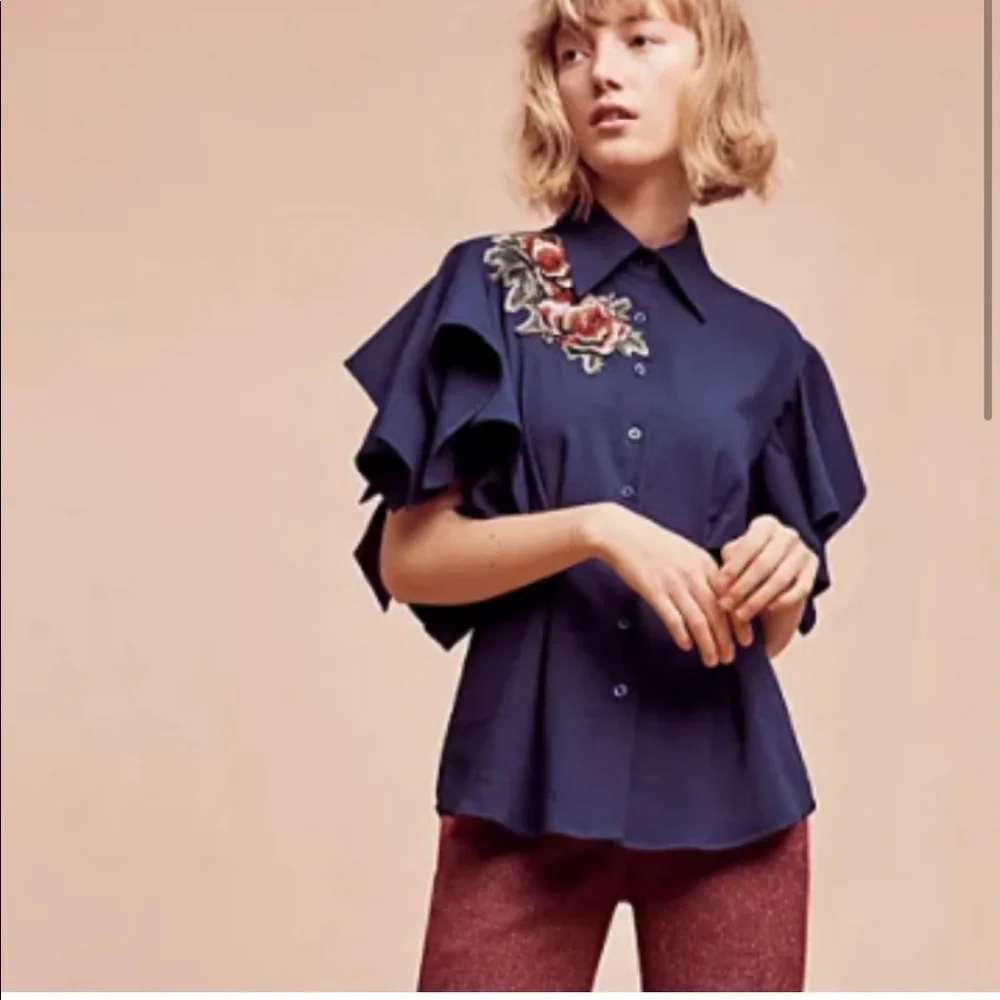 ANTHROPOLOGIE Zinnia Flutter Sleeve Blouse